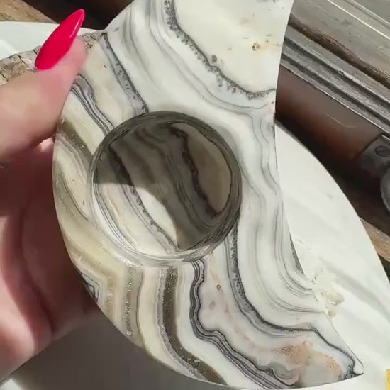Banded Onyx Crescent Moon Candle Holder