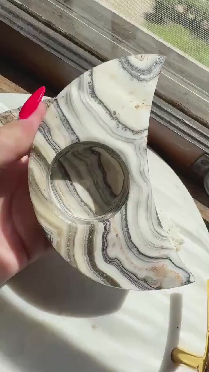 Banded Onyx Crescent Moon Candle Holder