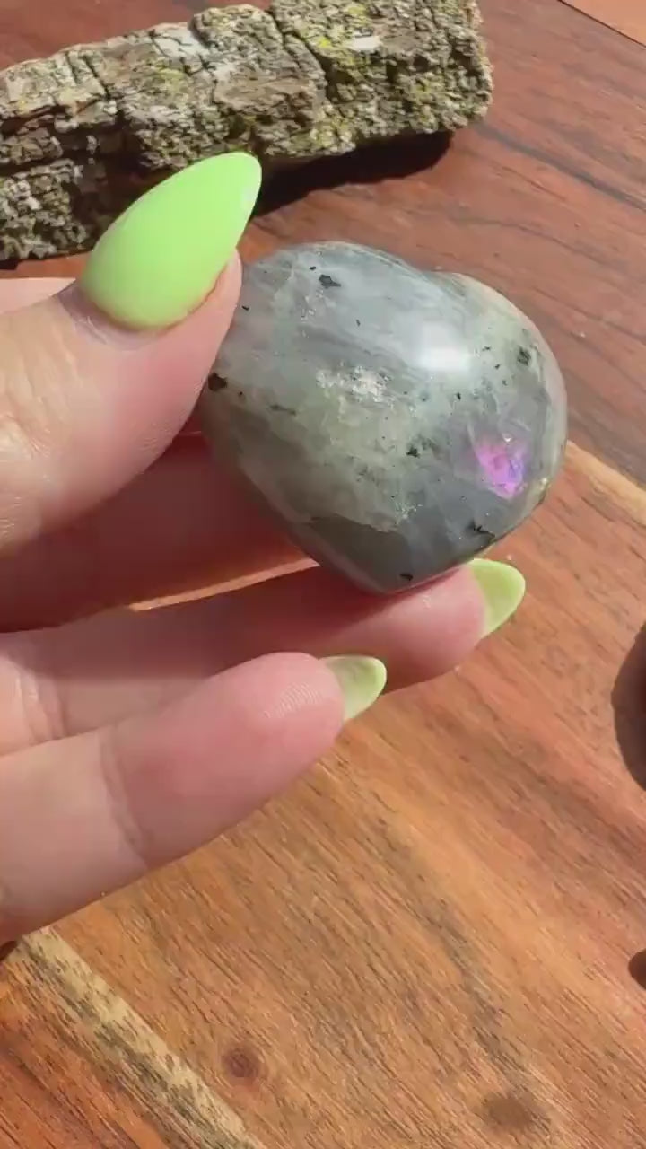 Purple and Pink Flash Labradorite Heart (Small)