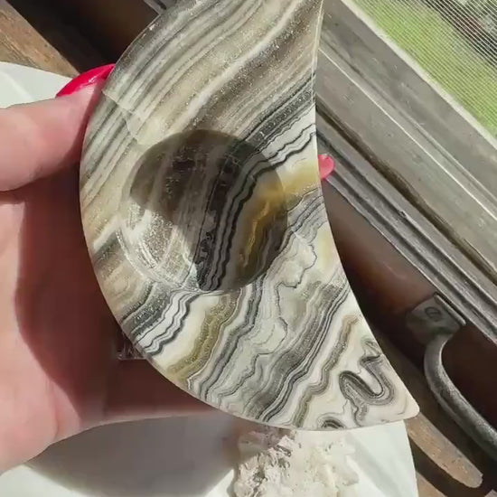 Banded Onyx Crescent Moon Candle Holder