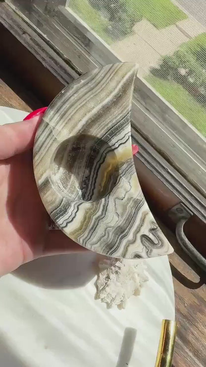 Banded Onyx Crescent Moon Candle Holder