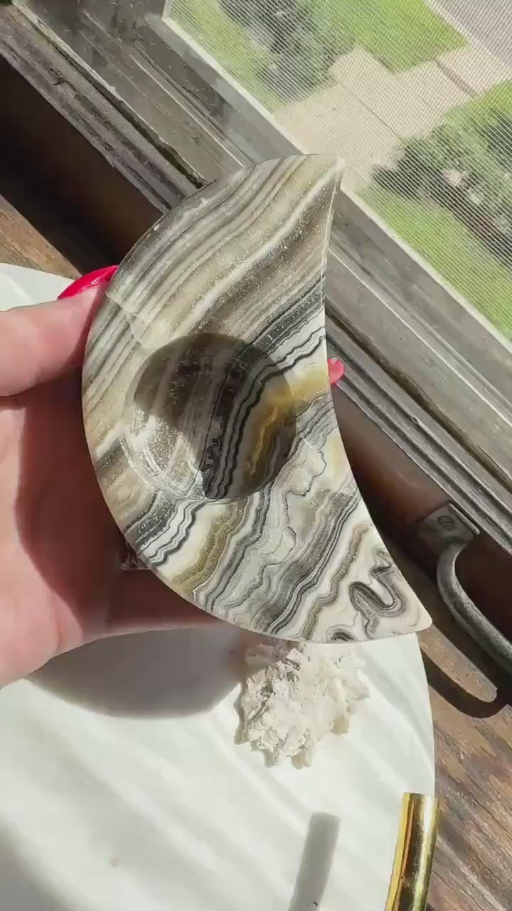 Banded Onyx Crescent Moon Candle Holder