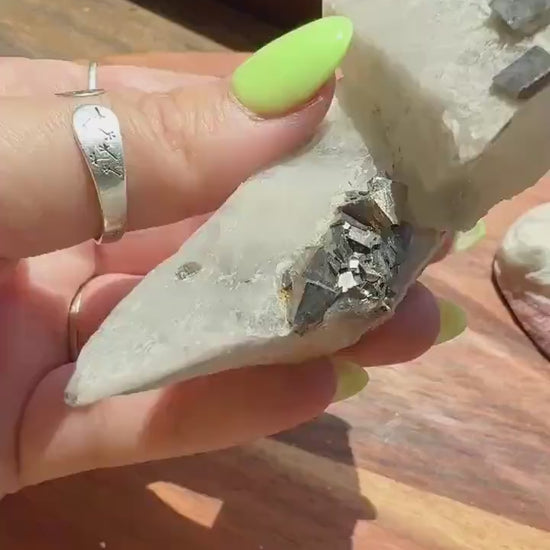 High Quality Calcite Covered Quartz with Pyrite from Mongolia |