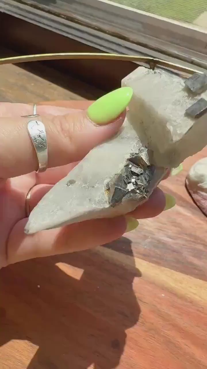 High Quality Calcite Covered Quartz with Pyrite from Mongolia |