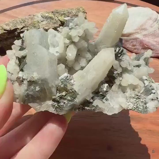 High Quality Calcite Covered Quartz with Pyrite from Mongolia |