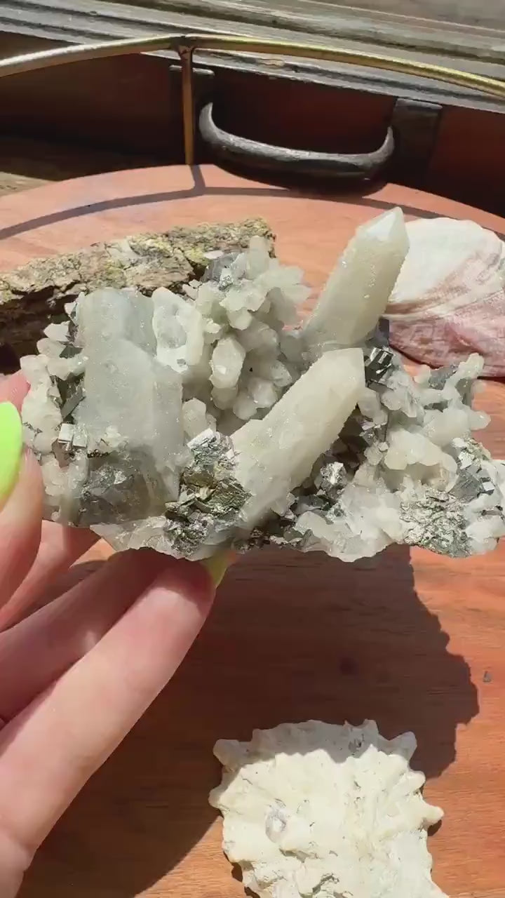 High Quality Calcite Covered Quartz with Pyrite from Mongolia |